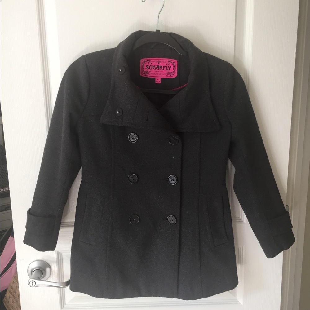 SUGARFLY dark grey double breasted peacoat size M